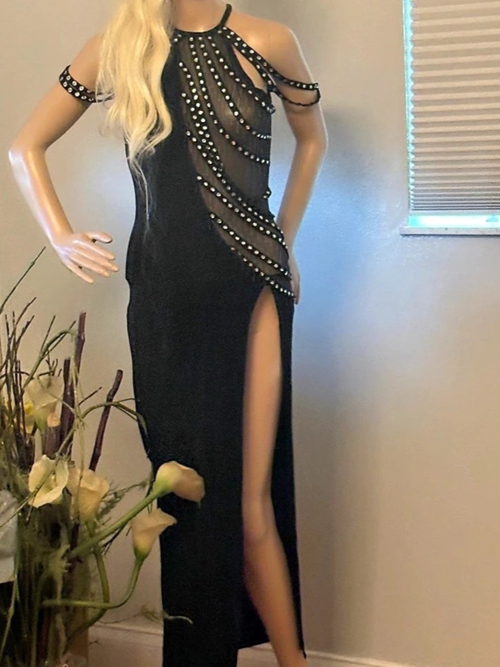 Black Rhinestone Maxi Dress Like New